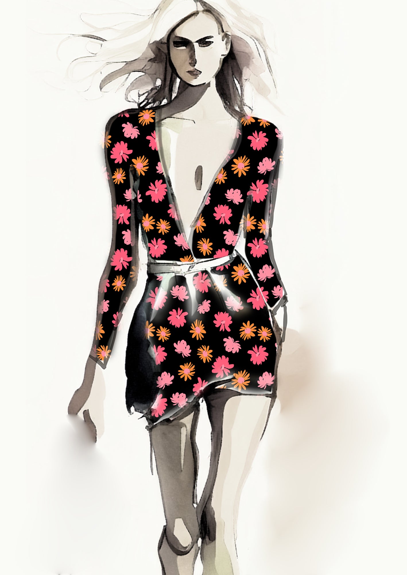 Retro Floral - 40mm - Black & Pinks