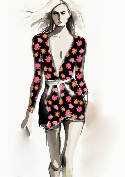 Retro Floral - 40mm - Black & Pinks