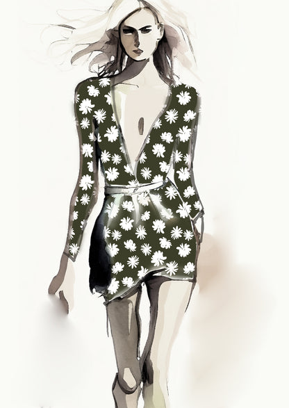 Retro Floral - 40mm - Khaki & White