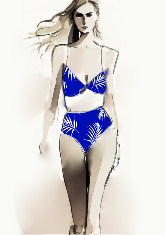 Tropical Leaf - 100mm - Cobalt Blue & White