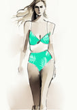 Tropical Leaf - 100mm - Mint & White