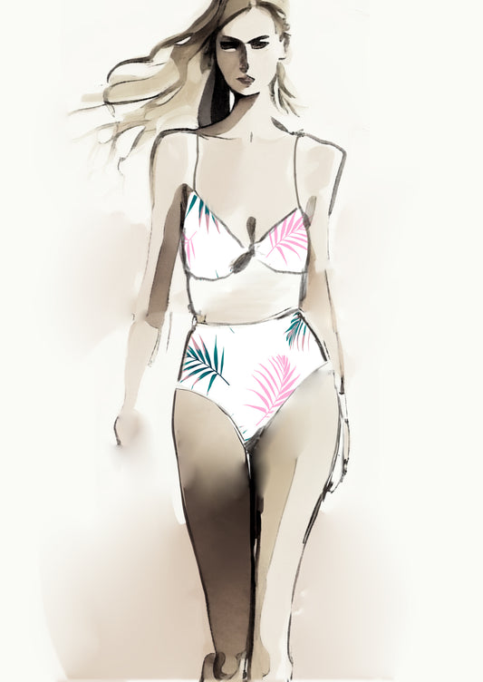 Tropical Leaf - 100mm - White & Pink & Green