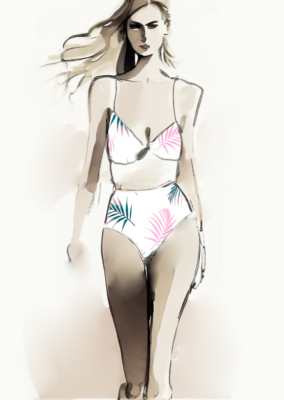 Tropical Leaf - 100mm - White & Pink & Green