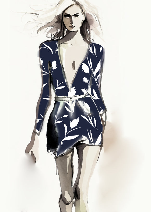 Floral Tulip - 100mm - Navy
