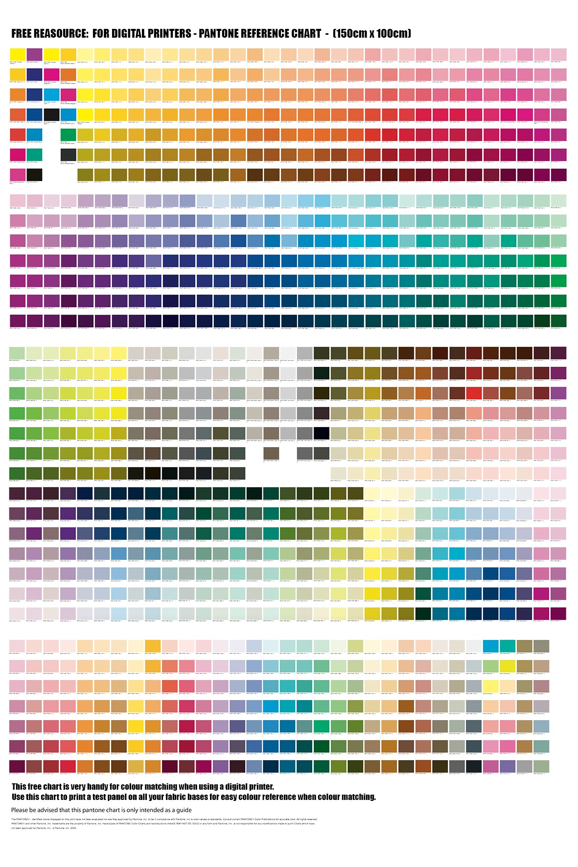 Free Resource: Digital Printing Colour Chart 150cm x 100cm – The ...