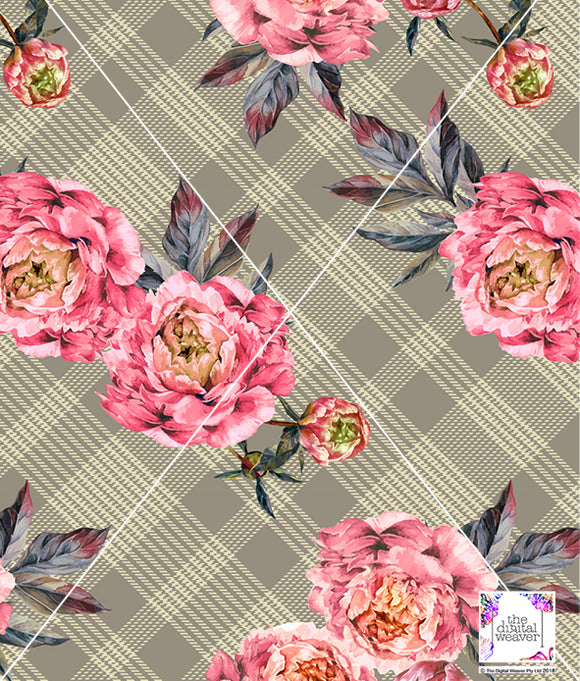 TDW2362 Peony Check Floral Exclusive Print Design