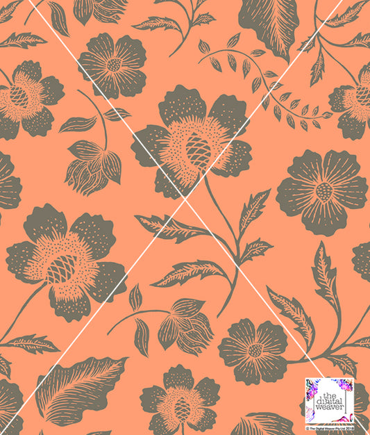 TDW2536_RY149 Woodcut Floral Exclusive Print Design