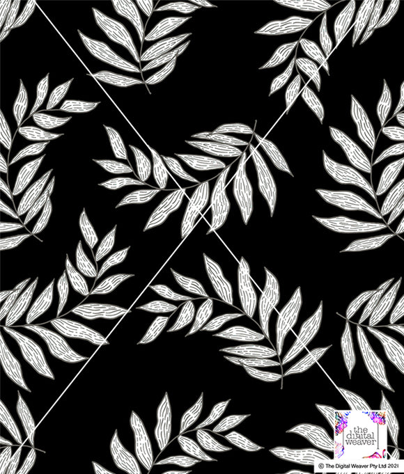 TDW3351_MA108 Monotone Woodblock Leaf Print Exclusive Print Design