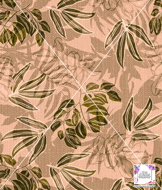 TDW3484_MAKM Basket weave Jungle Leaf Print  Exclusive Print Design