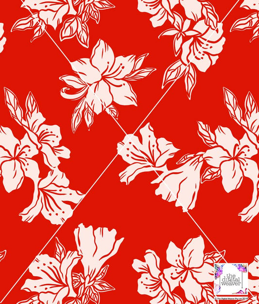 TDW3531_RR001 Azaleas Linework Floral Exclusive Print Design