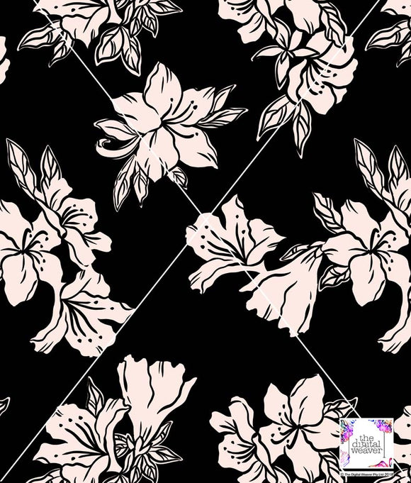 TDW3531_RR001 Azaleas Linework Floral Exclusive Print Design