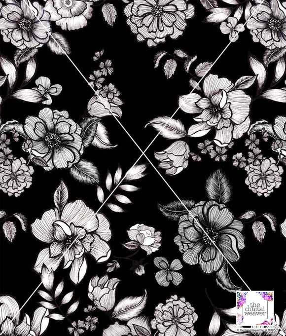 TDW3592_TF095MA Bold Linework Monotone Floral Exclusive Print Design