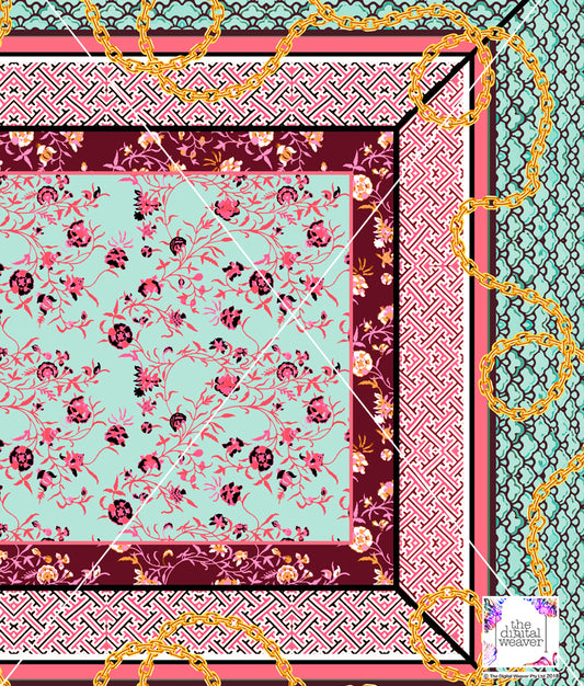 TDW3802_M2319 Vintage scarf Boarder Exclusive Print Design