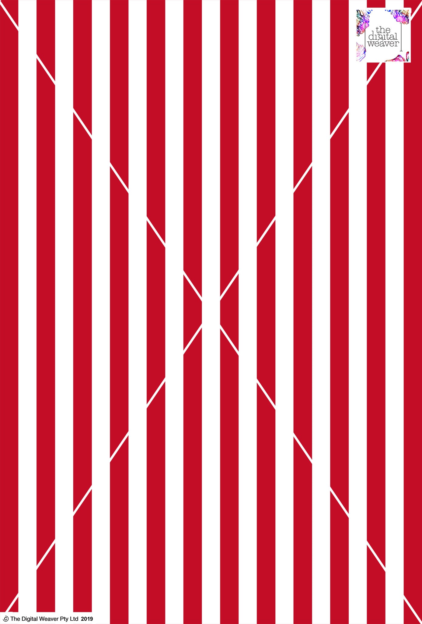 Stripe Vertical - 20mm - Ruby & White