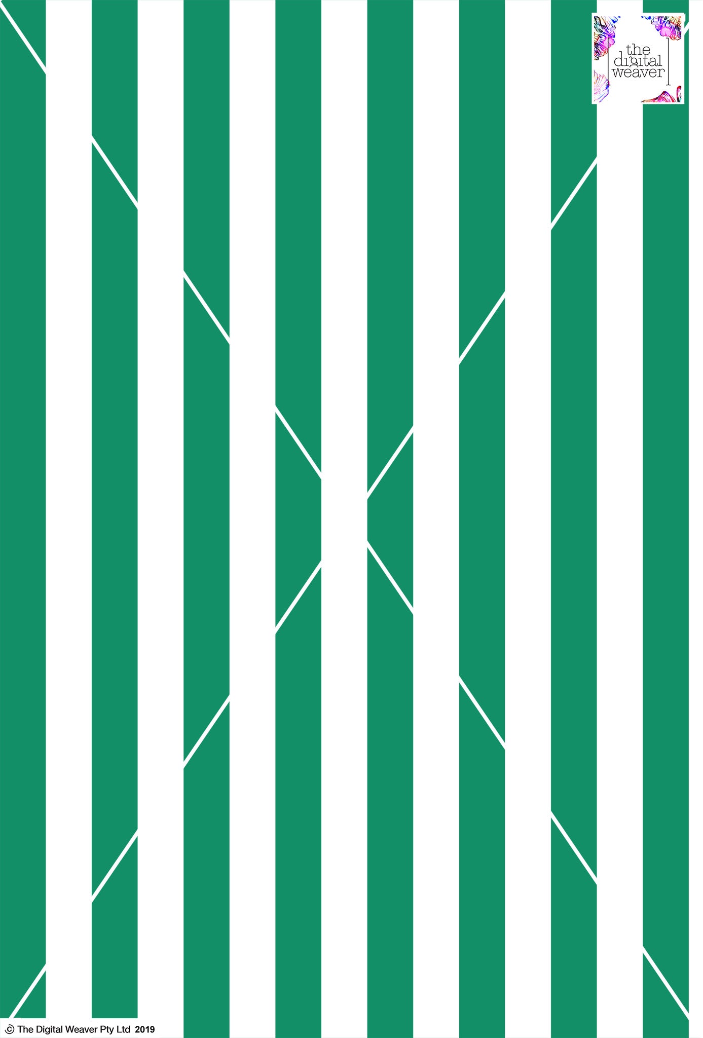 Stripe Vertical - 30mm - Fern Green & White