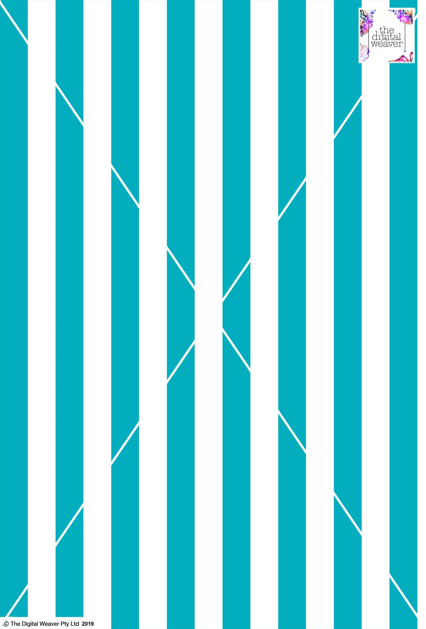 Stripe Vertical - 30mm - Teal & White