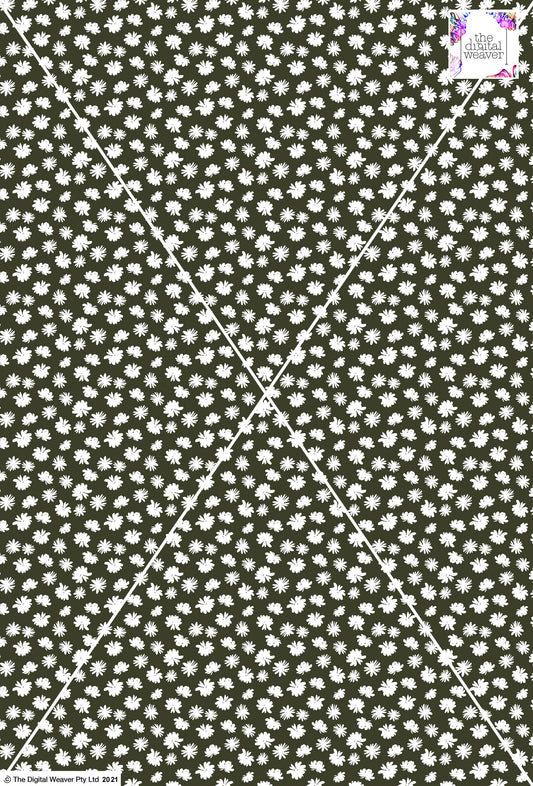 Ditsy Floral - 10mm - Khaki & White