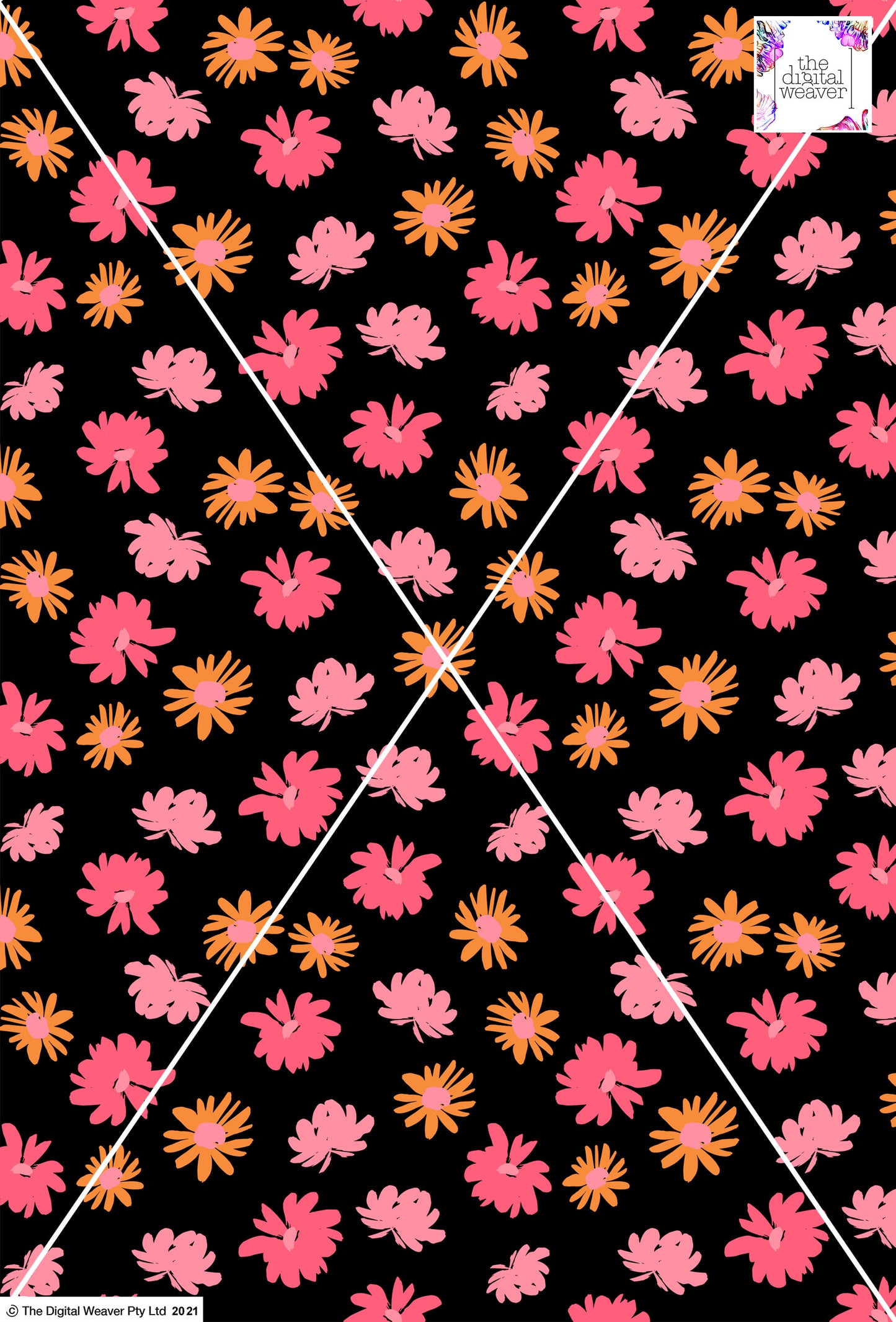 Retro Floral - 40mm - Black & Pinks
