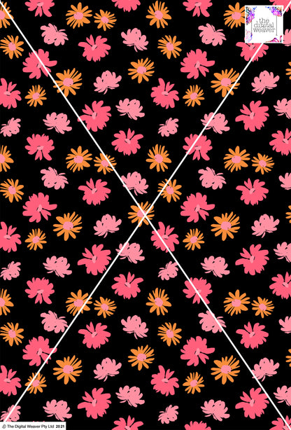 Retro Floral - 40mm - Black & Pinks