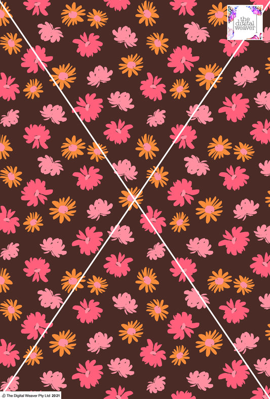 Retro Floral - 40mm - Chocolate & Pinks