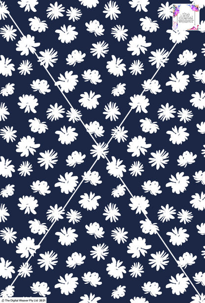 Retro Floral - 40mm - Navy & White