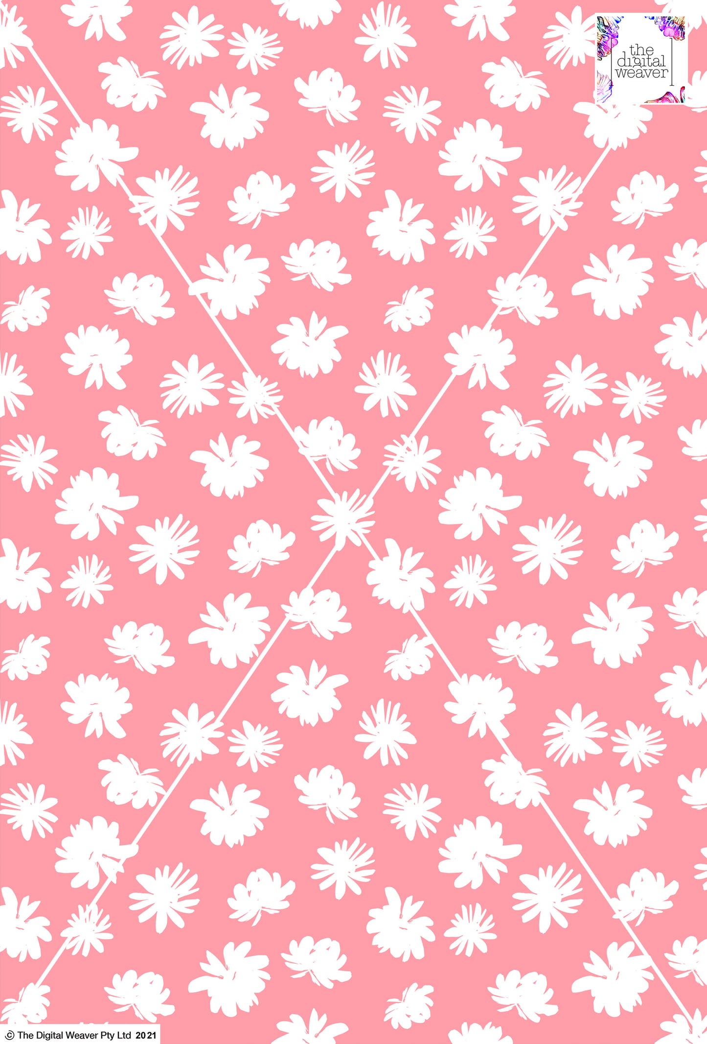 Retro Floral - 40mm - Pink & White