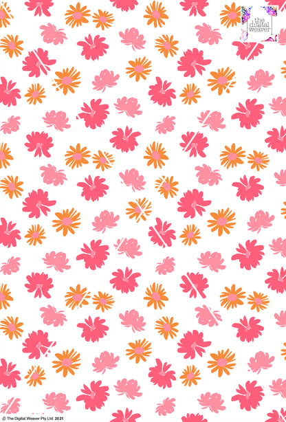 Retro Floral - 40mm - White & Pinks