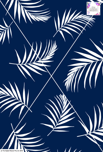 Tropical Leaf - 100mm - Navy & White